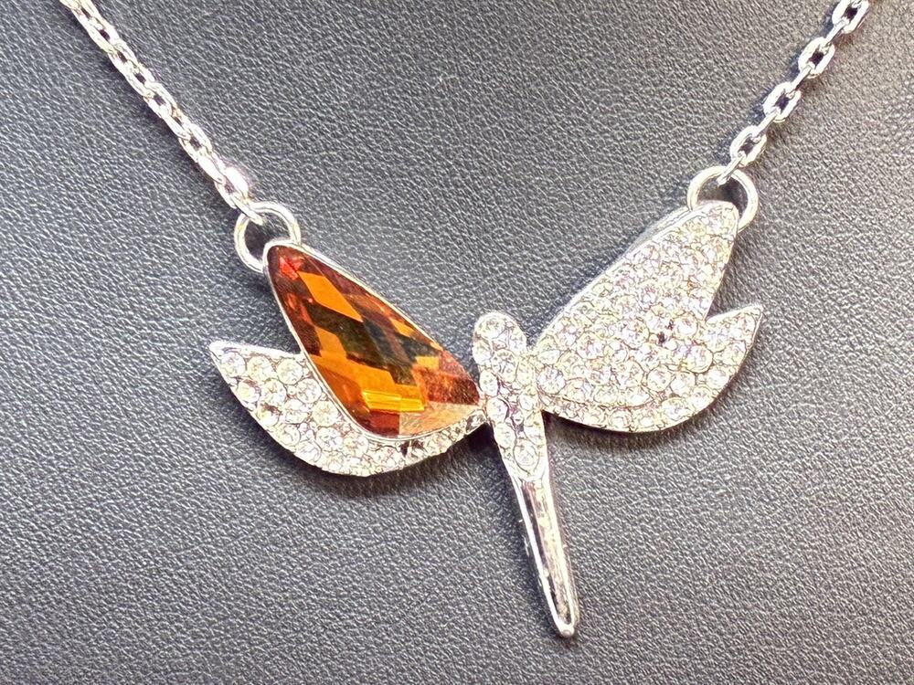 SILVER Tone Dragonfly Austrian Crystal 14kt GF Chain